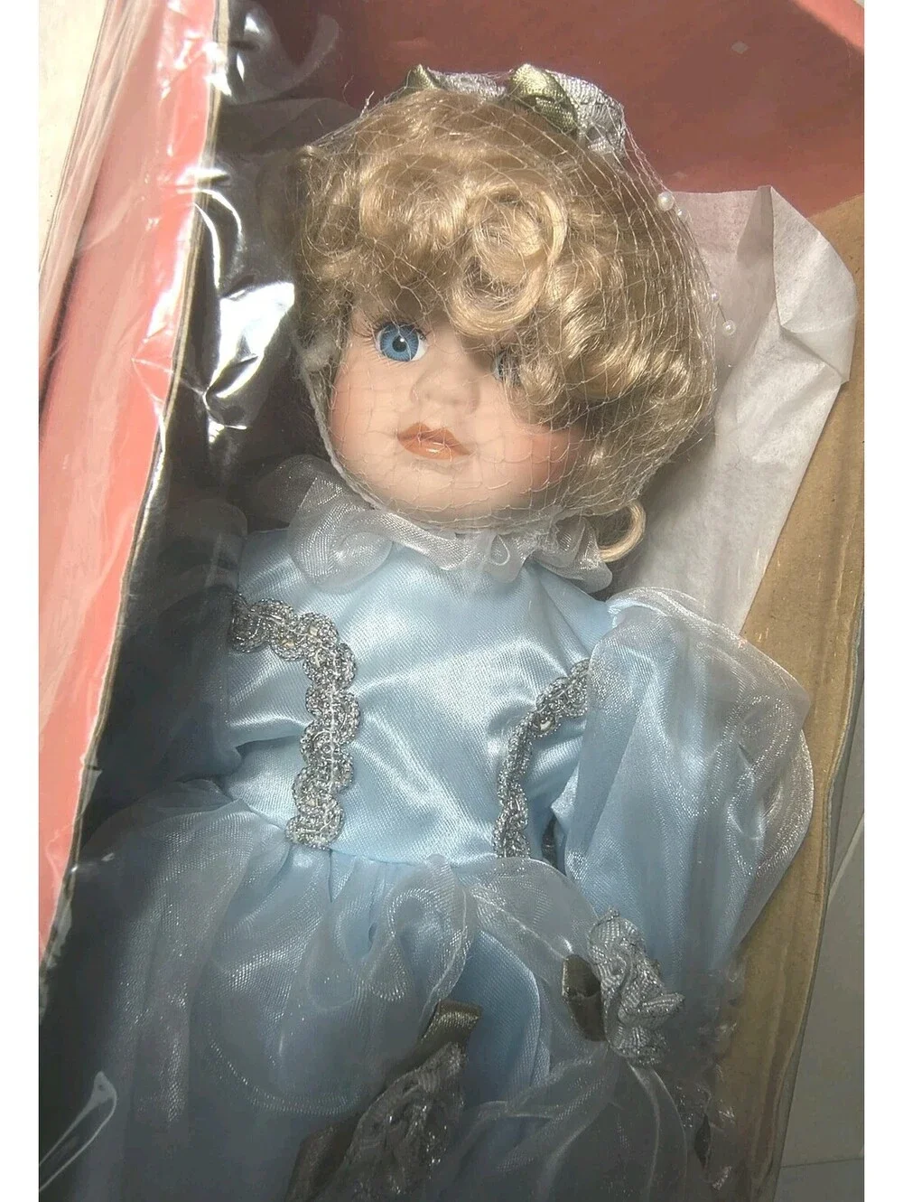 NEW Bradleys Collectible Dolls Cinderella Blue Dress Silver Roses Porcelain 1999